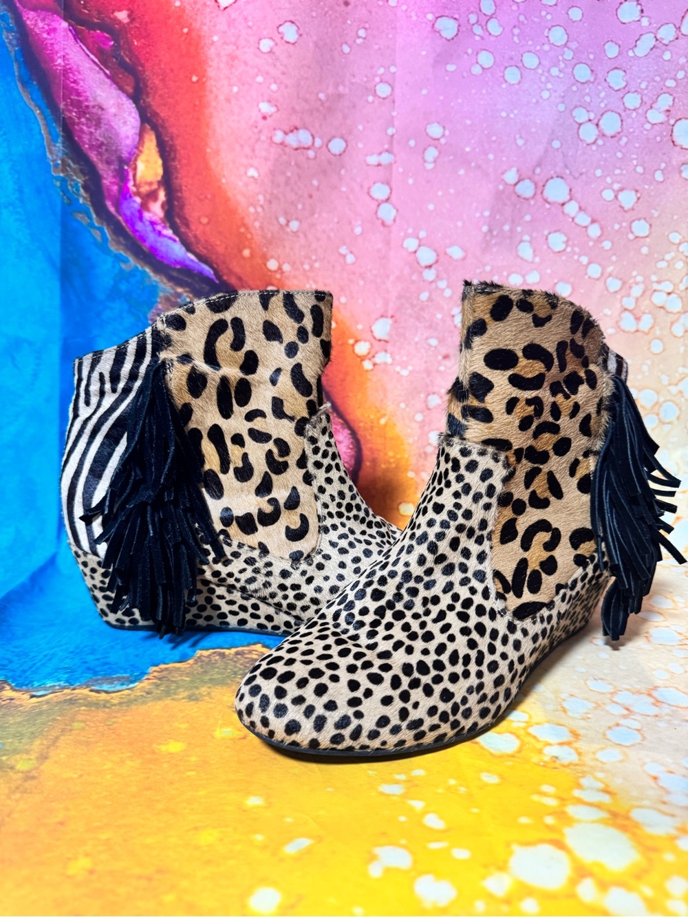 Leopard Print Fringe Ankle Boots- Falchi by Falchi